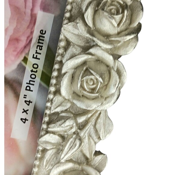 Square Silver Floral Roses Tabletop Frame By Concepts 5.5x5.5 Photo Size 4x4 - Picture 11 of 13